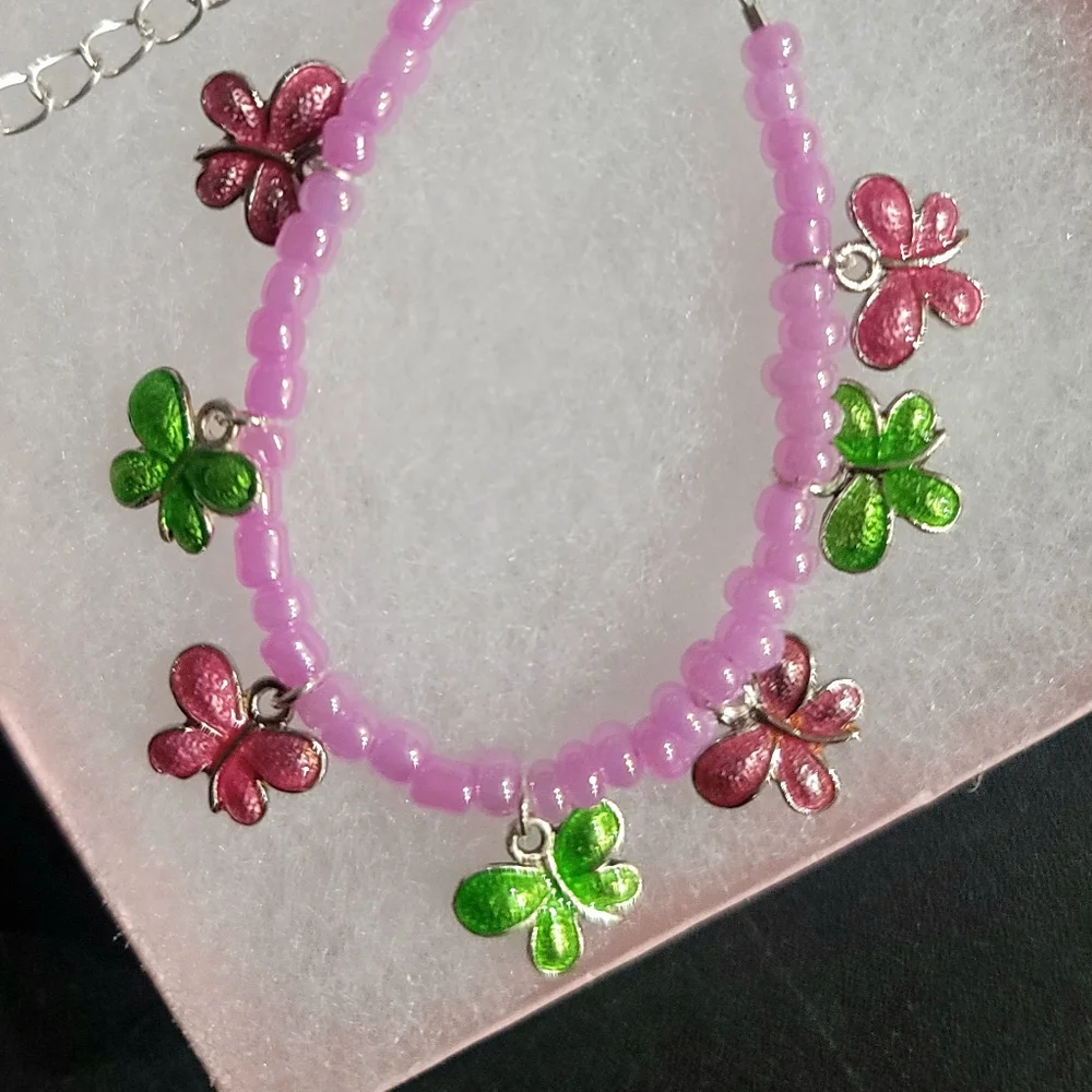 GIRLSPINK BEAD ENAMEL BUTTERFLY LOVERS BRACELET 1 SIZE